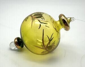VTG Egyptian Hand Blown Gold Amber Yellow Glass Ball Christmas Ornament Unique